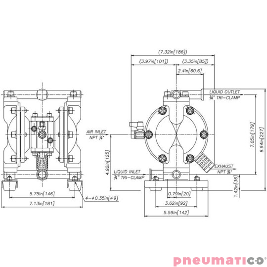 POMPA SPOŻYWCZA MEMBRANOWA 3/4" 22 L/MIN PTFE YAMADA DP-10BST-FDA