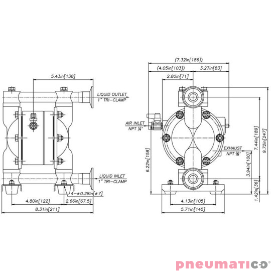 POMPA SPOŻYWCZA MEMBRANOWA 1" 51 L/MIN HYTREL YAMADA NDP-15BSH-FDA