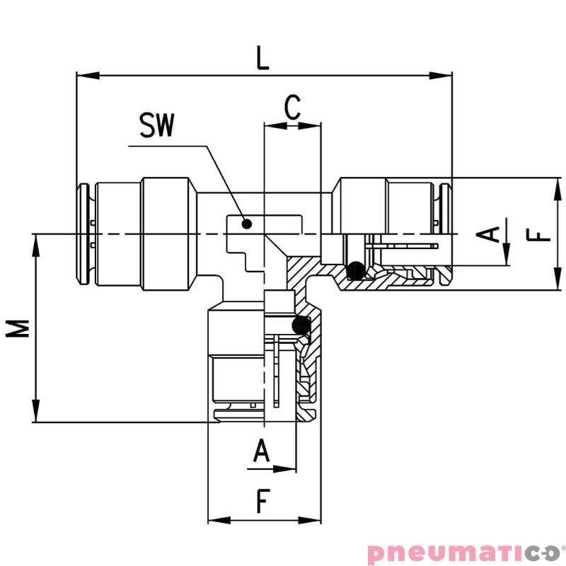 Trójnik typu T serii 6540 O6 CAMOZZI 6540-6