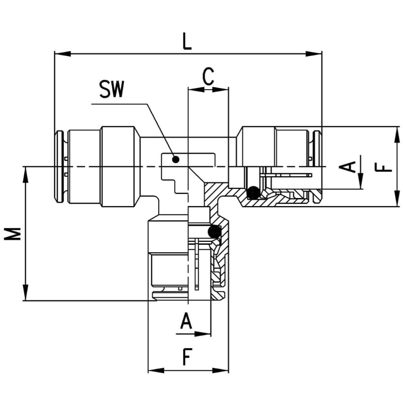 Trójnik typu T serii 6540 O6 CAMOZZI 6540-6