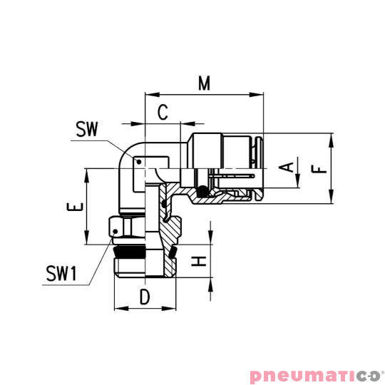 Złączka kątowa serii S6520 O10 G1/4-Z CAMOZZI S6520-10-14