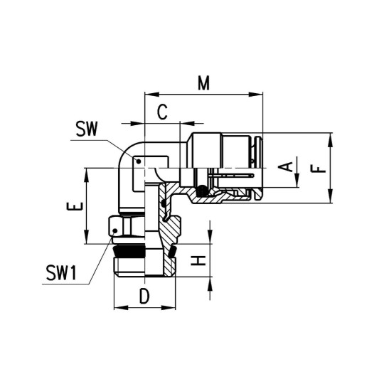 Złączka kątowa serii S6520 O10 G1/4-Z CAMOZZI S6520-10-14