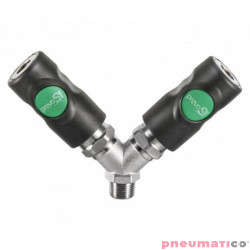 Podwójny łącznik równoległy żeński z gwintem zewnętrznym PREVOST 3/8"