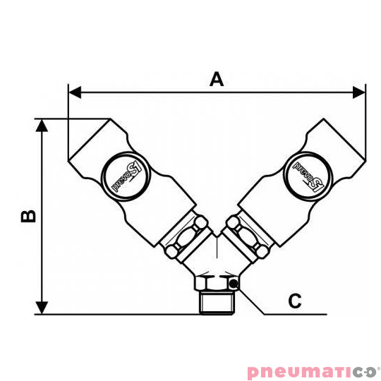 Podwójny łącznik równoległy żeński z gwintem zewnętrznym PREVOST 1/2"