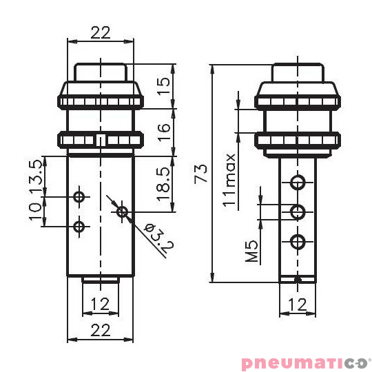 Przycisk ∅22 mm sprężyna 5/2 PNEUMAX Przycisk ∅22 mm sprężyna 5/2 PNEUMAX