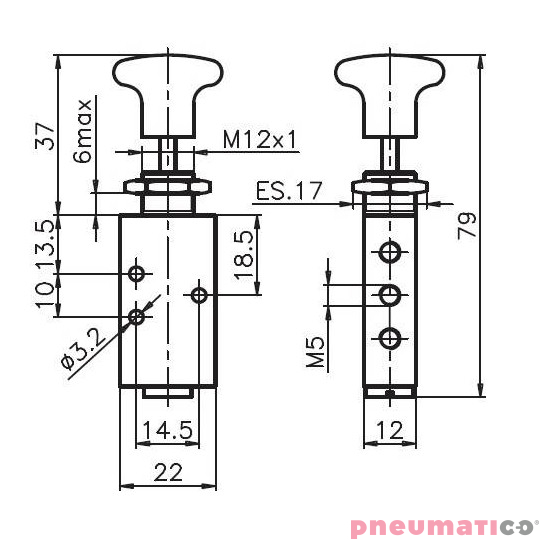 Przycisk typu grzybek - sprężyna 5/2 PNEUMAX Przycisk typu grzybek - sprężyna 5/2 PNEUMAX