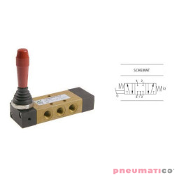 Zawór ręczny z dźwignią boczną trójpozycyjną 5/3 PNEUMAX 1/8 Czerwony 228.53.31.9.1/1