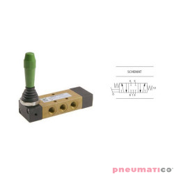 Zawór ręczny z dźwignią boczną trójpozycyjną 5/3 PNEUMAX 1/8 Zielony 228.53.31.9.1/3