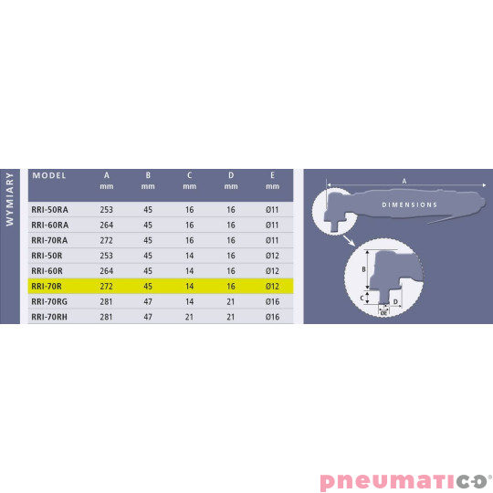 Klucz impulsowy kątowy Red Rooster RRI-70R 3/8 Klucz impulsowy kątowy Red Rooster RRI-70R 3/8