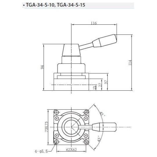 Zawór ręczny dźwigniowy TEKMA 4/3 centralnie odcięty G3/8" TGA-34-S-10 Zawór ręczny dźwigniowy TEKMA 4/3 centralnie odcięty G3/8" TGA-34-S-10