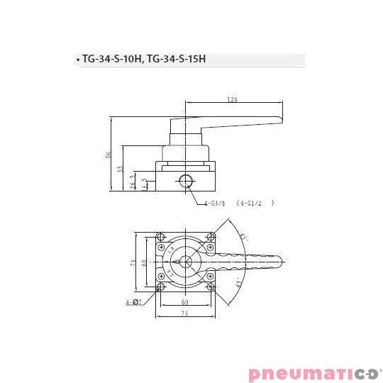 Zawór ręczny z przyciskiem TEKMA 4/3 G1/2" centralnie zasilany TG-34-S-15H Zawór ręczny z przyciskiem TEKMA 4/3 G1/2" centralnie zasilany TG-34-S-15H
