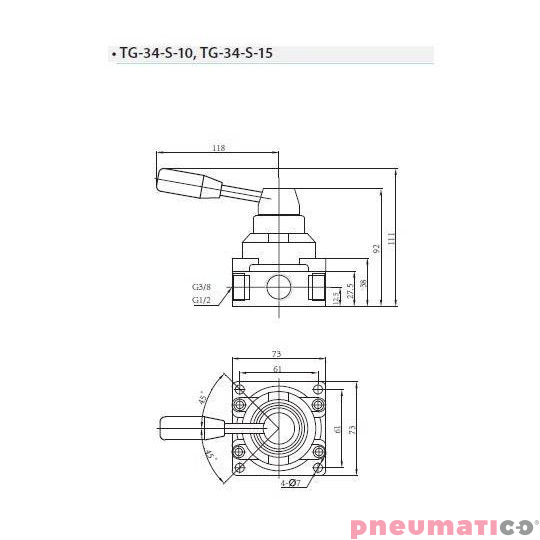 Zawór ręczny z dźwignią TEKMA 4/3 G1/2" centralnie odpowietrzony TG-34-S-15E Zawór ręczny z dźwignią TEKMA 4/3 G1/2" centralnie odpowietrzony TG-34-S-15E