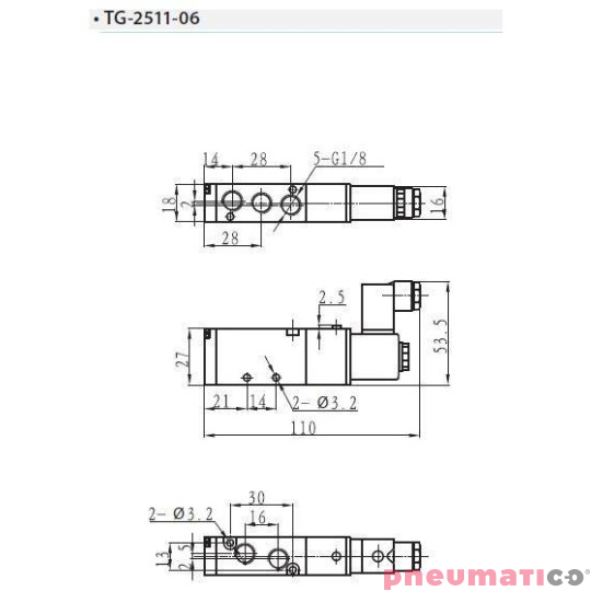 Zawór elektropneumatyczny TEKMA jednostronny monostabilny 5/2 1/8" TG-2511-06-AC220 NC 220VAC Zawór elektropneumatyczny TEKMA jednostronny monostabilny 5/2 1/8" TG-2511-06-AC220 NC 220VAC