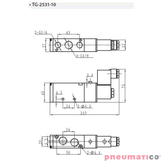 Zawór elektropneumatyczny jednostronny monostabilny 5/2 3/8" TEKMA TG-2531-10-AC110 NC 110VAC Zawór elektropneumatyczny jednostronny monostabilny 5/2 3/8" TEKMA TG-2531-10-AC110 NC 110VAC