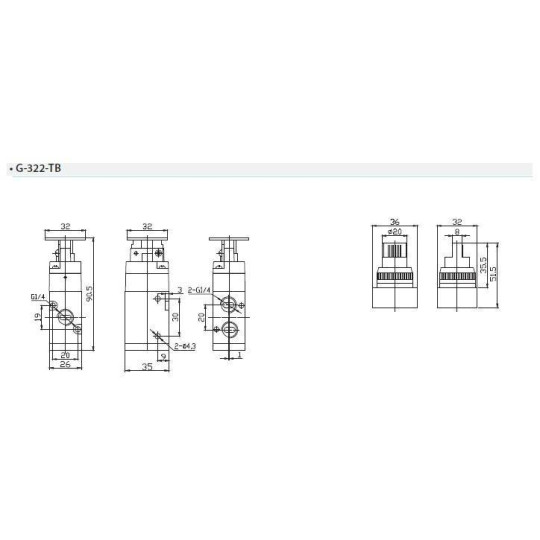 Zawór ręczny typu pokrętło TEKMA G-322TB 3/2 NC G1/4" Zawór ręczny typu pokrętło TEKMA G-322TB 3/2 NC G1/4"