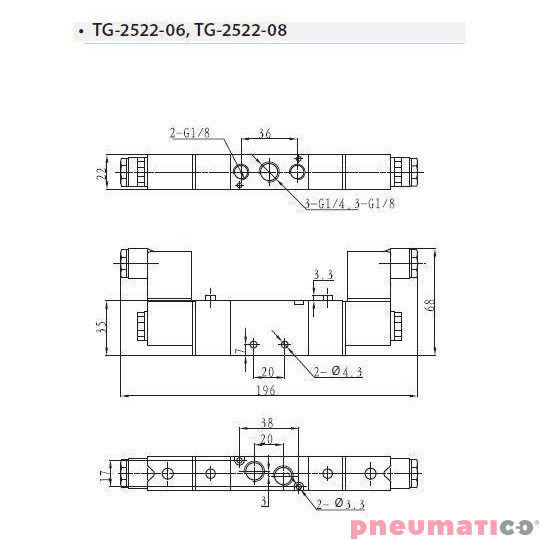 Zawór elektropneumatyczny TEKMA dwustronny, bistabilny z elementem ręcznego przesterowania 5/2 1/4" TG-2522-08 NC 24VAC Zawór elektropneumatyczny TEKMA dwustronny, bistabilny z elementem ręcznego przesterowania 5/2 1/4" TG-2522-08 NC 24VAC