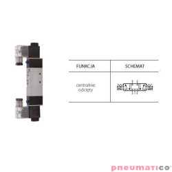 Zawór elektropneumatyczny TEKMA dwustronny, bistabilny z elementem ręcznego przesterowania centralnie odcięty 5/3 1/8" TG-3512-0
