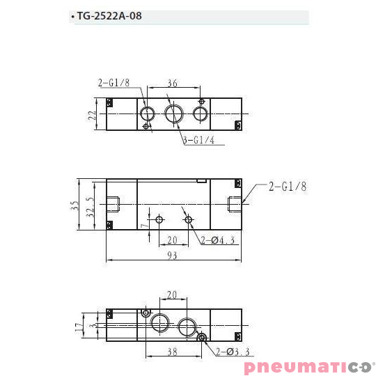 Zawór pneumatyczny dwustronny bistabilny 5/2 TEKMA TG-2522A-08 G1/4" Zawór pneumatyczny dwustronny bistabilny 5/2 TEKMA TG-2522A-08 G1/4"