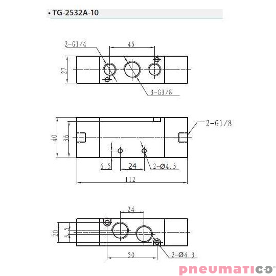 Zawór pneumatyczny dwustronny bistabilny 5/2 TEKMA TG-2532A-10 G3/8" Zawór pneumatyczny dwustronny bistabilny 5/2 TEKMA TG-2532A-10 G3/8"