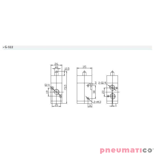 Zawór mechaniczny popychacz TEKMA G-322 3/2 G1/4" NC Zawór mechaniczny popychacz TEKMA G-322 3/2 G1/4" NC