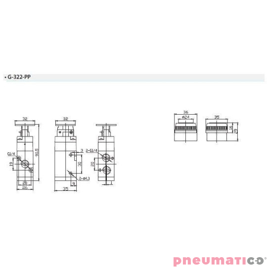 Zawór ręczny z przyciskiem TEKMA 3/2 NC G-322-PP G1/4" Zawór ręczny z przyciskiem TEKMA 3/2 NC G-322-PP G1/4"