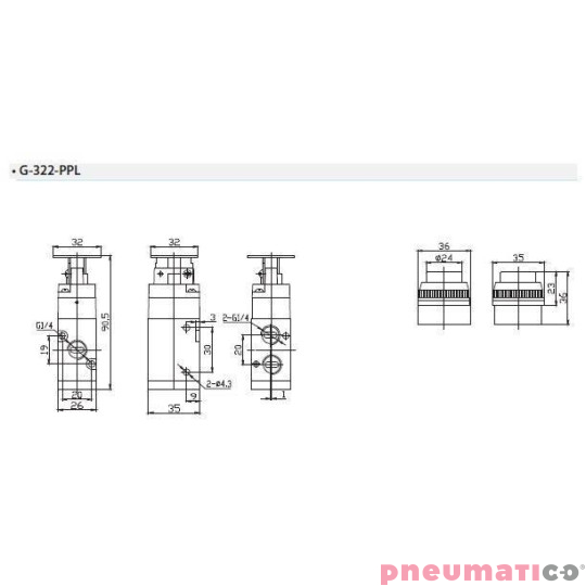 Zawór ręczny z przyciskiem TEKMA G-322 PPL 3/2 NC G1/4" Zawór ręczny z przyciskiem TEKMA G-322 PPL 3/2 NC G1/4"
