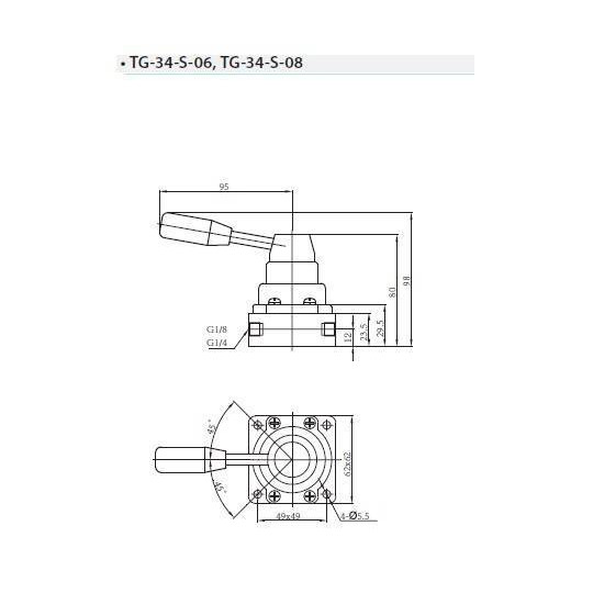 Zawór ręczny z dźwignią TEKMA 4/3 G1/4" centralnie odcięty TG-34-S-08 Zawór ręczny z dźwignią TEKMA 4/3 G1/4" centralnie odcięty TG-34-S-08