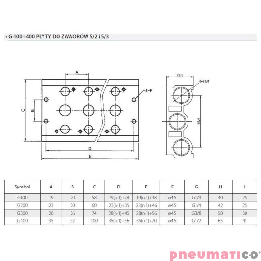 Płyta przyłączeniowa do zaworów 5/2 TEKMA G200-6T 6 zaworów Płyta przyłączeniowa do zaworów 5/2 TEKMA G200-6T 6 zaworów
