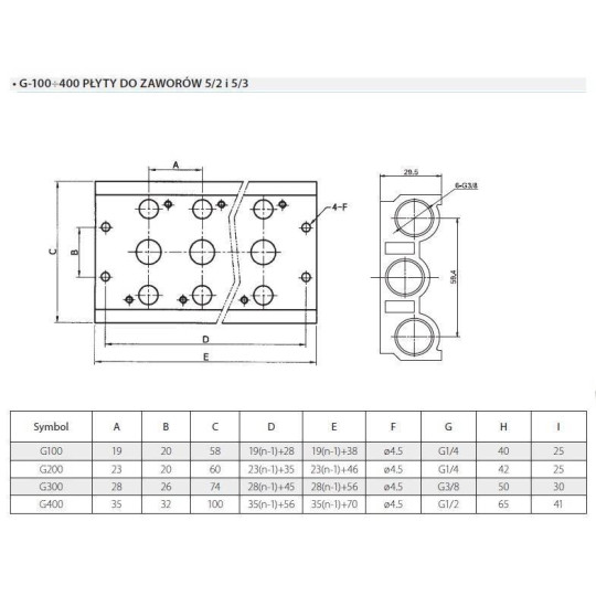 Płyta przyłączeniowa do zaworów 5/2 TEKMA G200-10T 10 zaworów