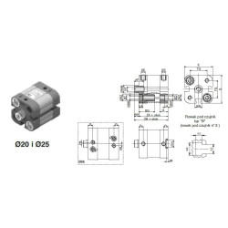 Siłownik profilowy ISO21287 1540 PNEUMAX Ø 25 skok 100 1540.25.0100.02.1