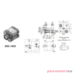 Siłownik profilowy ISO21287 1540 PNEUMAX Ø 25 skok 150 1540.25.0150.02.1