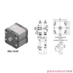 Siłownik profilowy ISO21287 1540 PNEUMAX Ø 80 skok 10