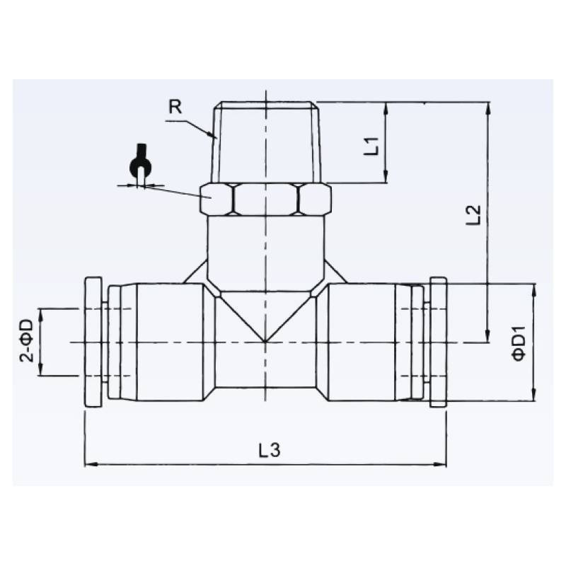 Trójnik typ T RQST na przewód 8 mm z gwintem zew. 1/4" RQST148 Trójnik typ T RQST na przewód 8 mm z gwintem zew. 1/4" RQST148