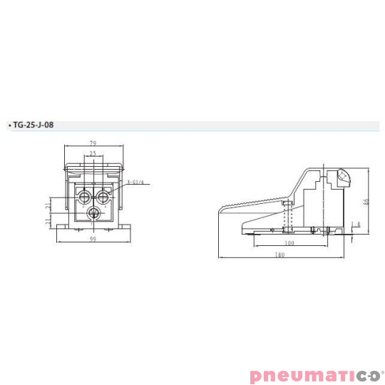 Zawór nożny niezabudowany TEKMA 5/2 G1/4" TG-25-J-08 Zawór nożny niezabudowany TEKMA 5/2 G1/4" TG-25-J-08