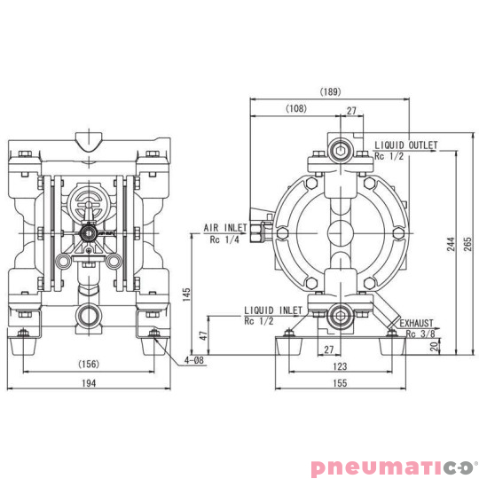 POMPA MEMBRANOWA SERIA G 1/2' ALUMINIUM/PTFE TEFLON ATEX YAMADA G15AT00