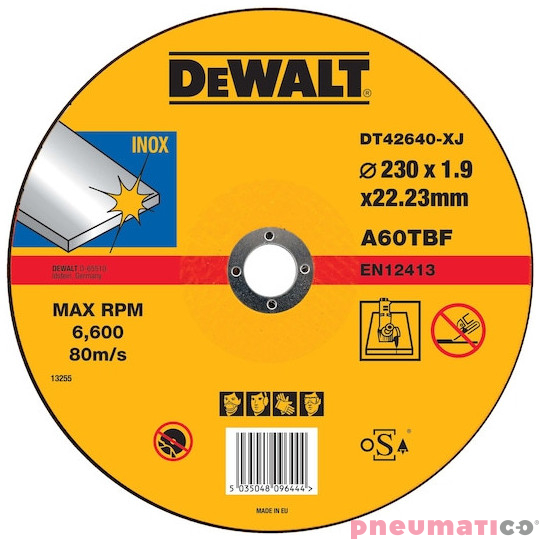 SS/INOX Cutting 230x1.6x22.2mm T1 (S) DEWALT DT42640-XJ