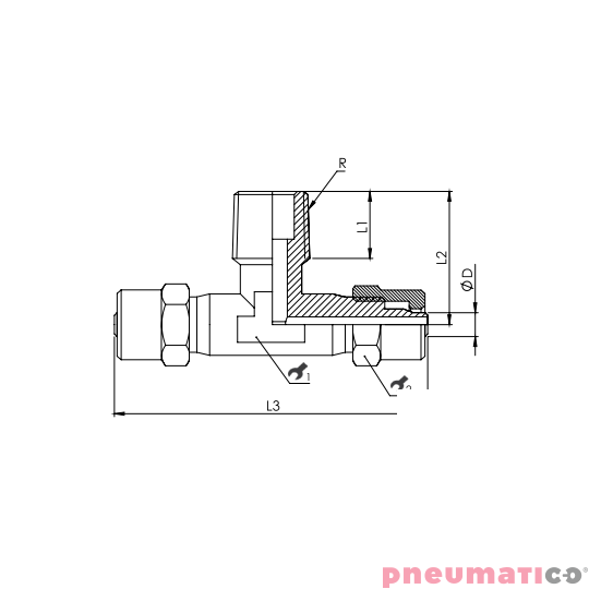 Złącze skręcane typu trójnik 12x10 mm z gw. zew. 1/2" RQS NKT1212 Złącze skręcane typu trójnik 12x10 mm z gw. zew. 1/2" RQS NKT1212