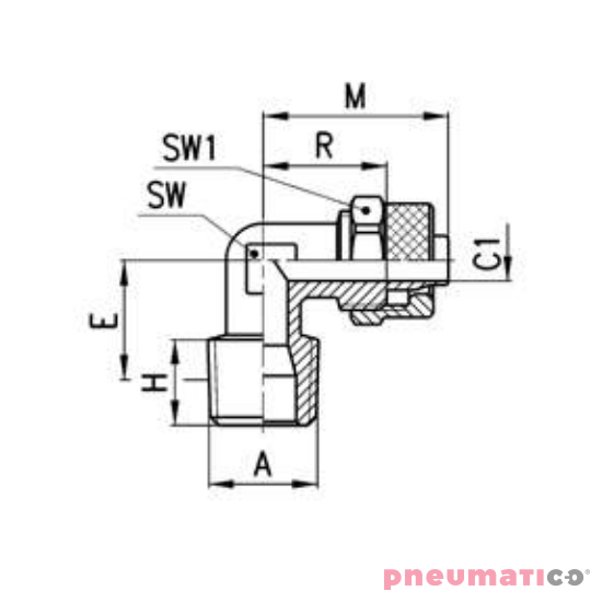 Złącze skręcane typu kolanko serii 1500 10x8mm R1/4"-Z CAMOZZI 1500-108-14