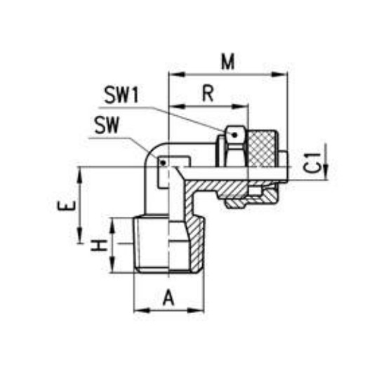 Złącze skręcane typu kolanko serii 1500 15x12,5mm R1/2"-Z CAMOZZI 1500-15125-12