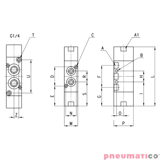 Zawór pneumatyczny rozdzielający bistabilny 5/2 G1/4" CAMOZZI 354-033