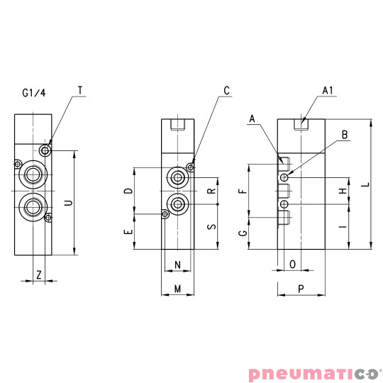 Zawór pneumatyczny rozdzielający monostabilny 5/2 G1/4" CAMOZZI 354-035