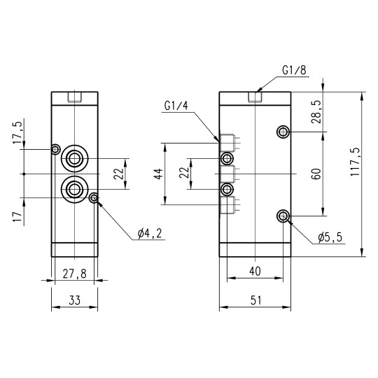 Zawór pneumatyczny rozdzielający monostabilny 5/2 G1/4" CAMOZZI 454-35