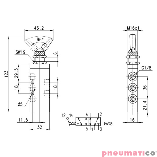 Zawór ręczny z dźwignią 5/2 NC G1/8" bistabilny CAMOZZI 358-990