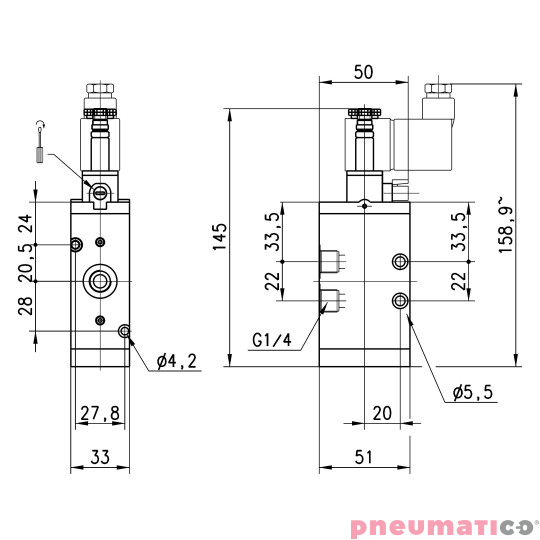 Zawór rozdzielający elektromagnetyczny 3/2 NC G3/8" monostabilny CAMOZZI 433-015-22