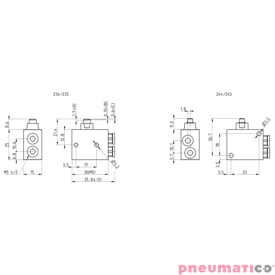 Minizawór mechaniczny z trzpieniem popychacz 3/2 NC M5 Camozzi 235-945