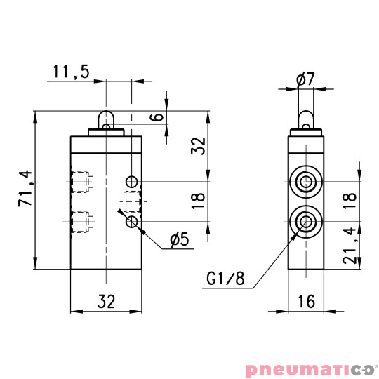 Zawór mechaniczny popychacz 3/2 NC G1/8 Camozzi 338-945