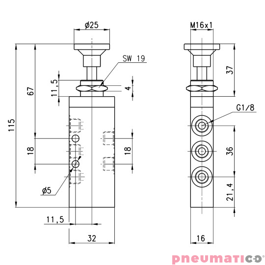 Zawór sterowany pokrętłem bistabilny 5/2 G1/8 Camozzi 358-910