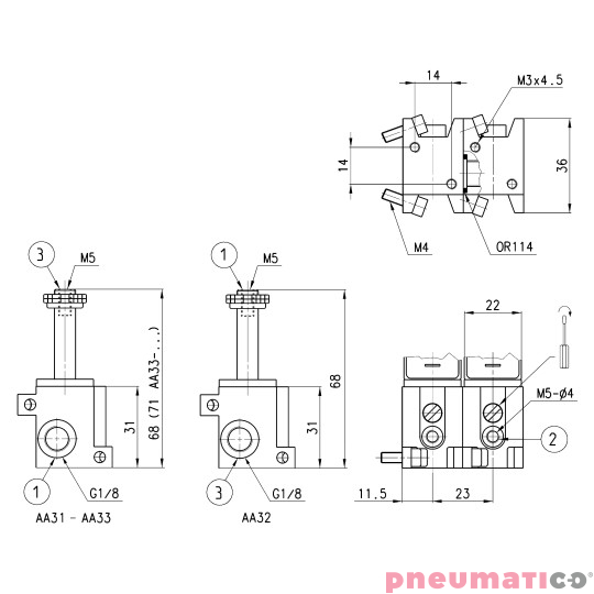 Elektrozawór 3/2 NC M5 Camozzi A331-0C2