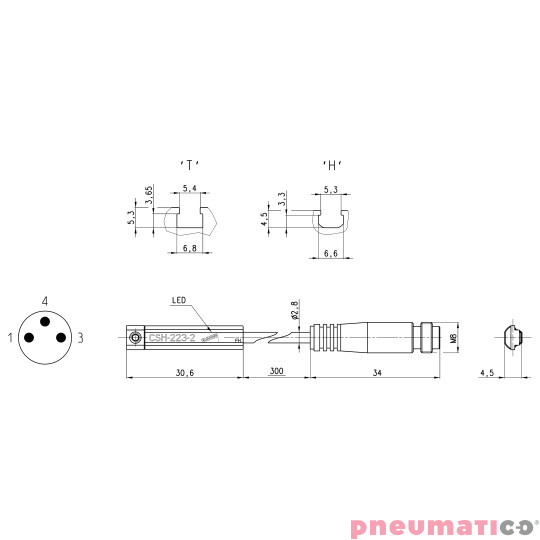 Magnetyczny czujnik zbliżeniowy kontaktronowy 2-żyłowy wtyczka M8 10-30V Camozzi CSH-253