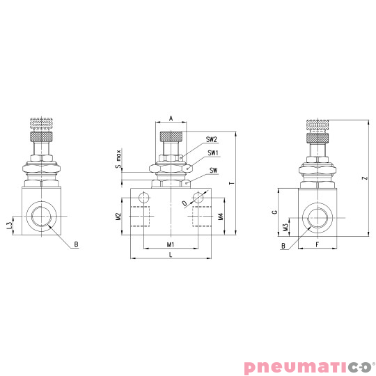 Zawór zwrotno-dławiący GW 1/8" O2 pokrętło CAMOZZI RFU-482-18